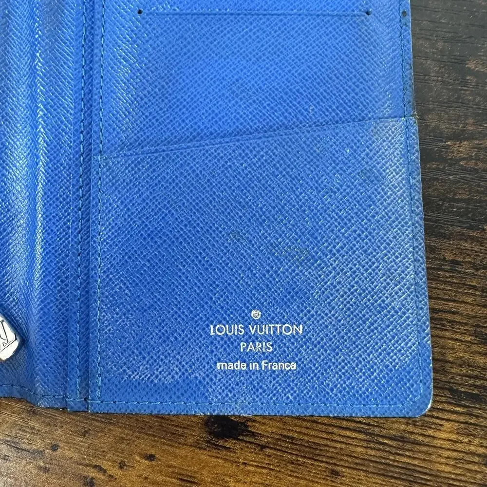 Louis Vuitton Long Wallet Mens One Size Black Blue Leather Bifold France